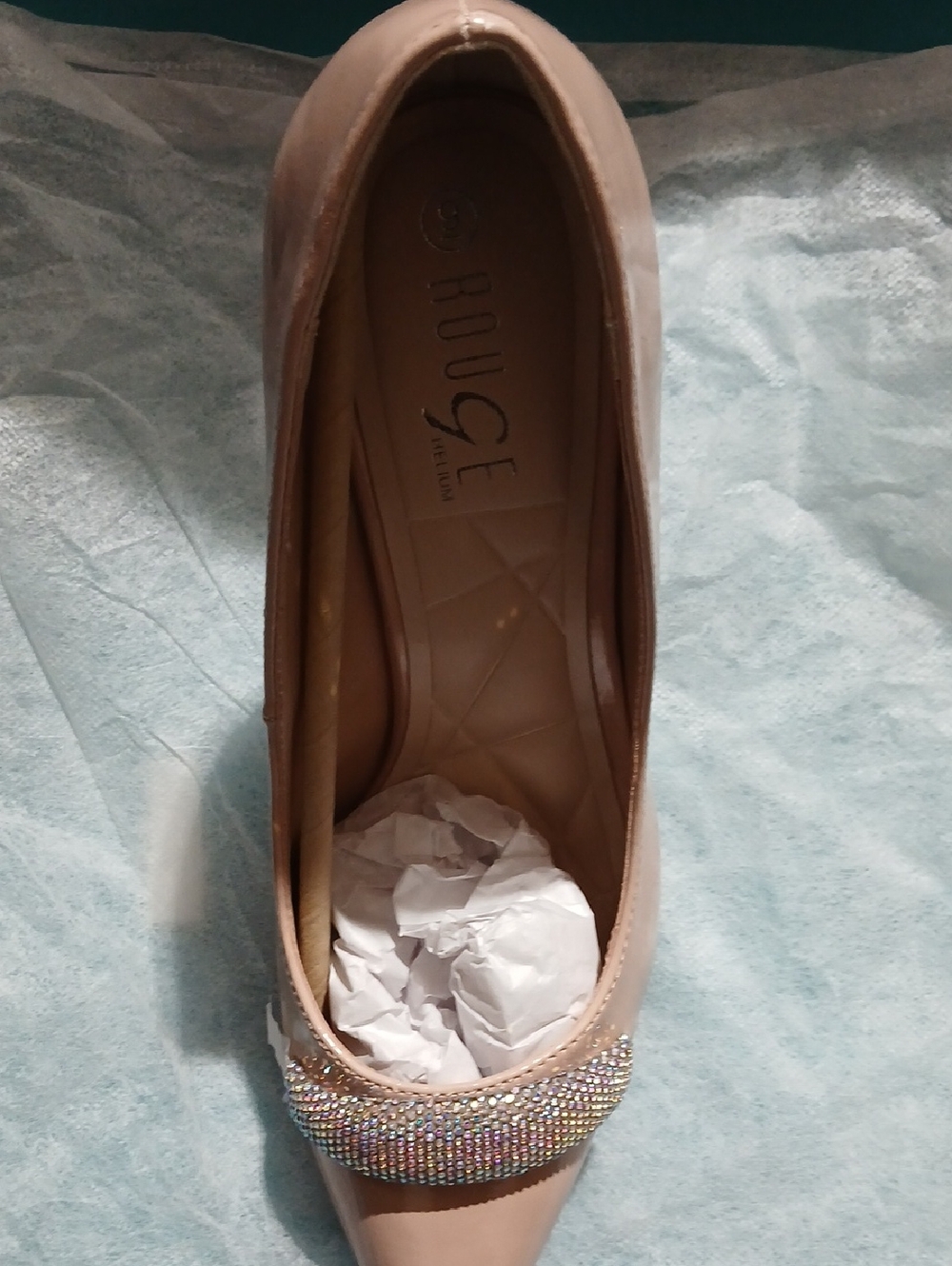 Rouge Helium Blush Pointed Toe Flats with Crystal Strap